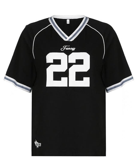 Women's Varsity '22' V-Neck Jersey Top - Fall Athleisure & Game Day Chic