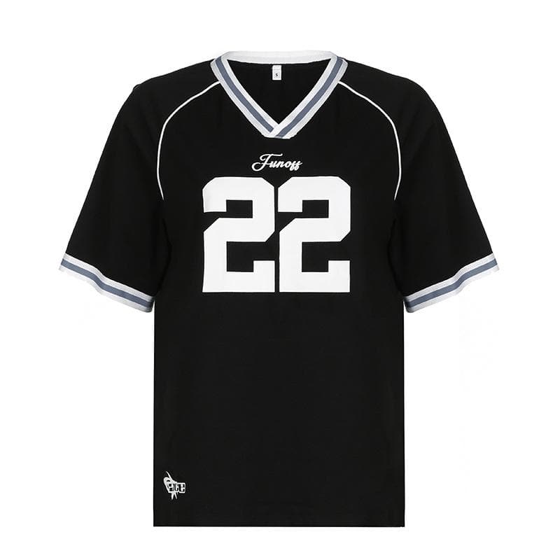 Women's Varsity '22' V-Neck Jersey Top - Fall Athleisure & Game Day Chic