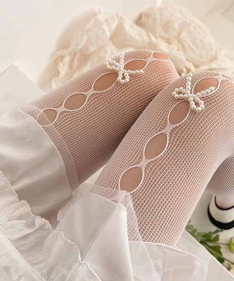 Chic Pearl Bow Fishnet Tights – Your Must-Have for Fall & Halloween Style