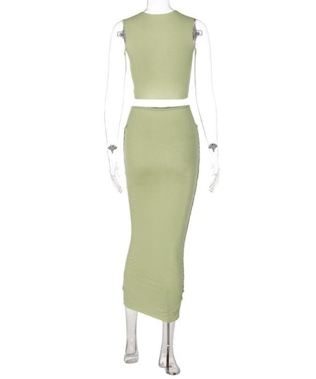 Sultry Black Cut-Out Maxi Skirt & Crop Top Set – Your Edgy Fall Party & Halloween Look