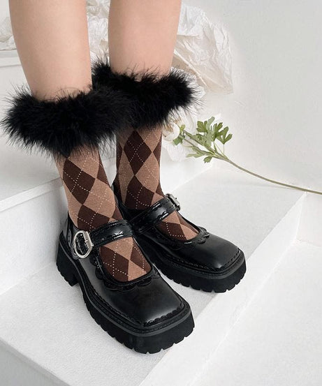 Cozy Fall Argyle & Faux Fur Statement Socks for Women