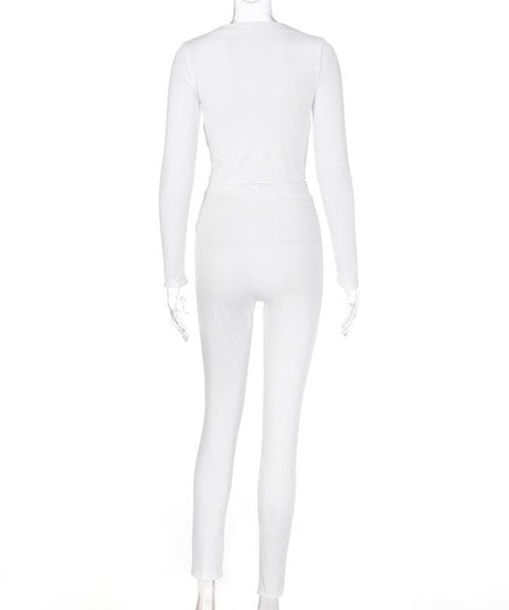 Cozy Chic White Long Sleeve Crop Top & High-Waisted Leggings Set - Your Fall/Winter Go-To!