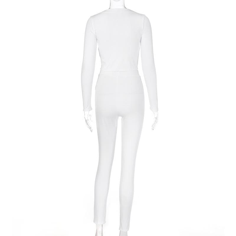 Cozy Chic White Long Sleeve Crop Top & High-Waisted Leggings Set - Your Fall/Winter Go-To!