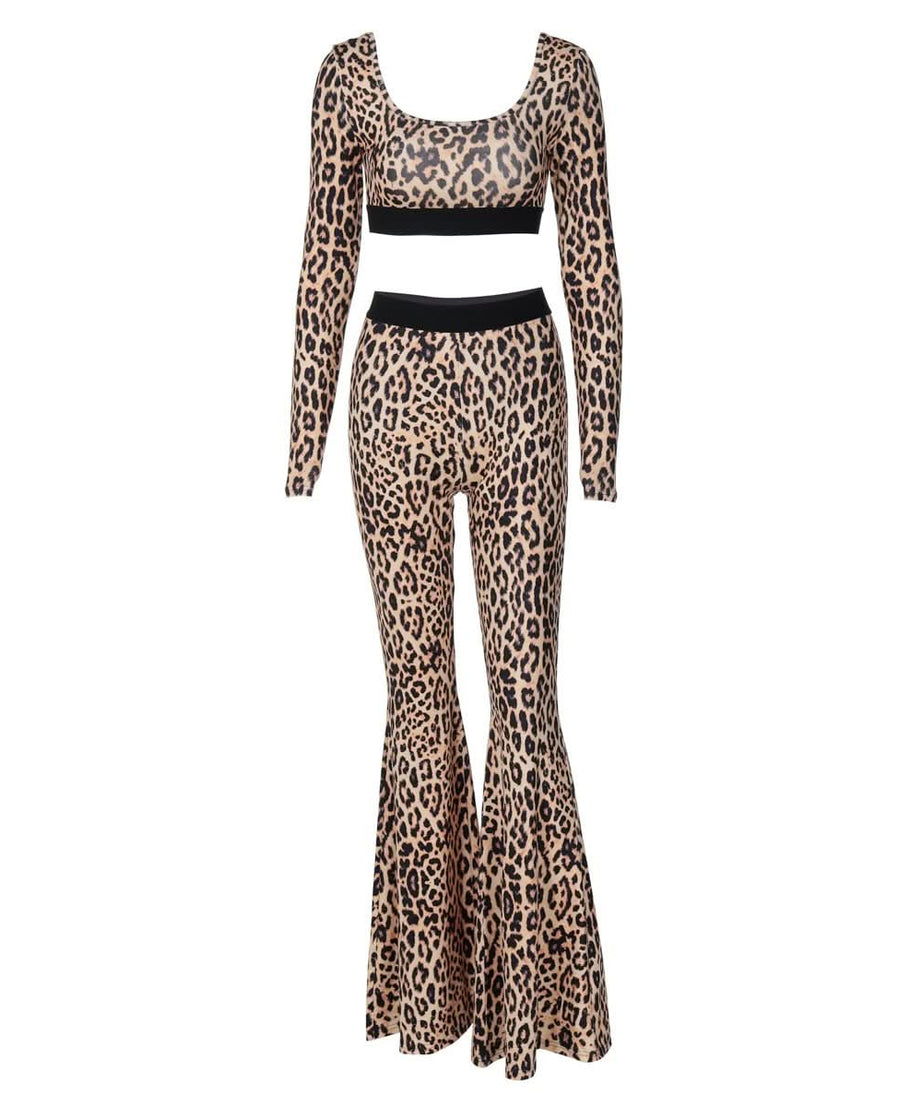 Unleash Your Inner Wild: Chic Leopard Flare Pant & Crop Top Set - Fall Trendsetter