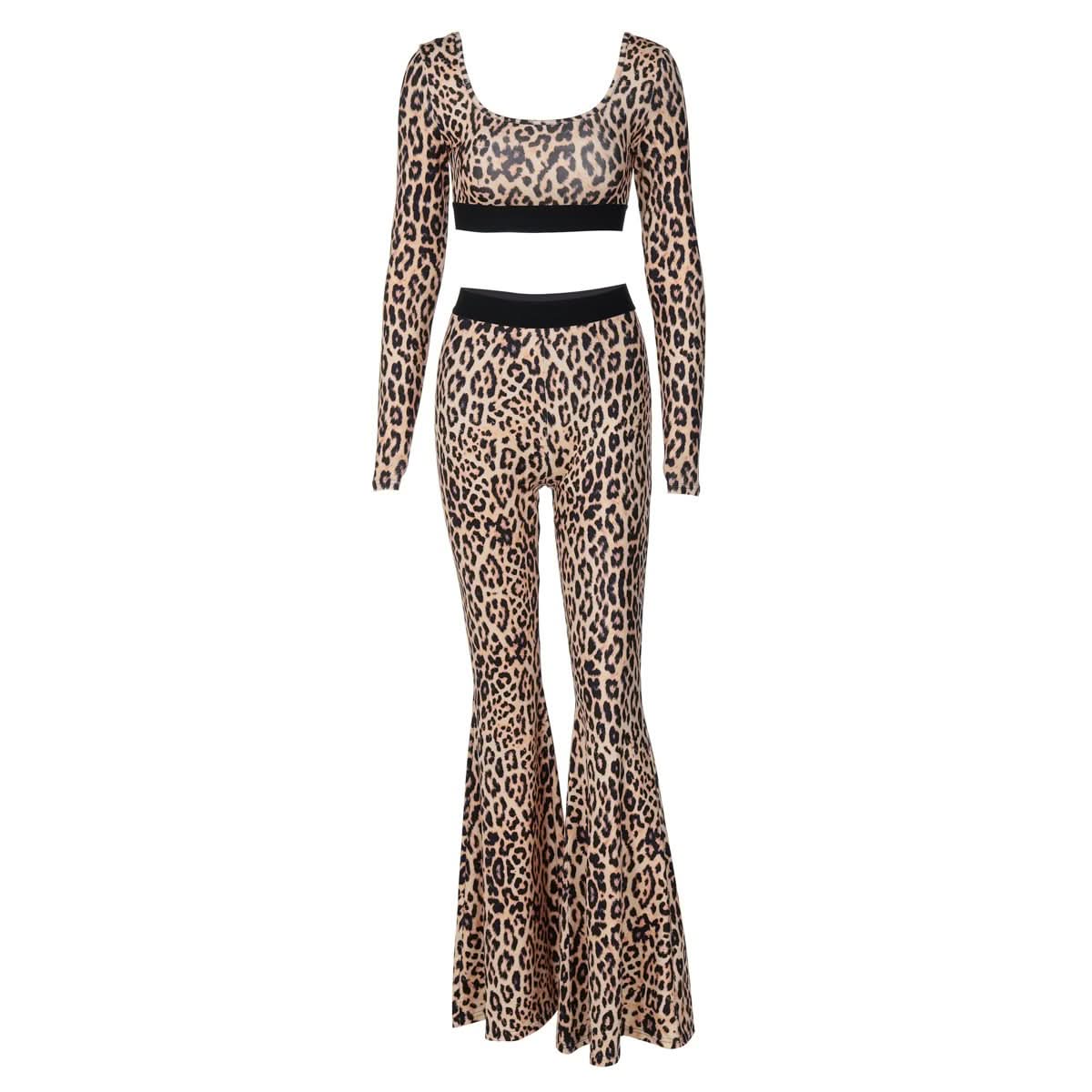 Unleash Your Inner Wild: Chic Leopard Flare Pant & Crop Top Set - Fall Trendsetter