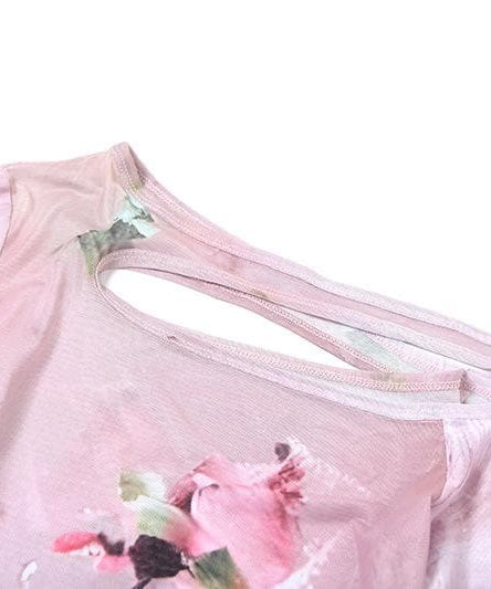 Autumn Rose Rendezvous Asymmetrical Mesh Top - Flared Sleeves & Tie Detail