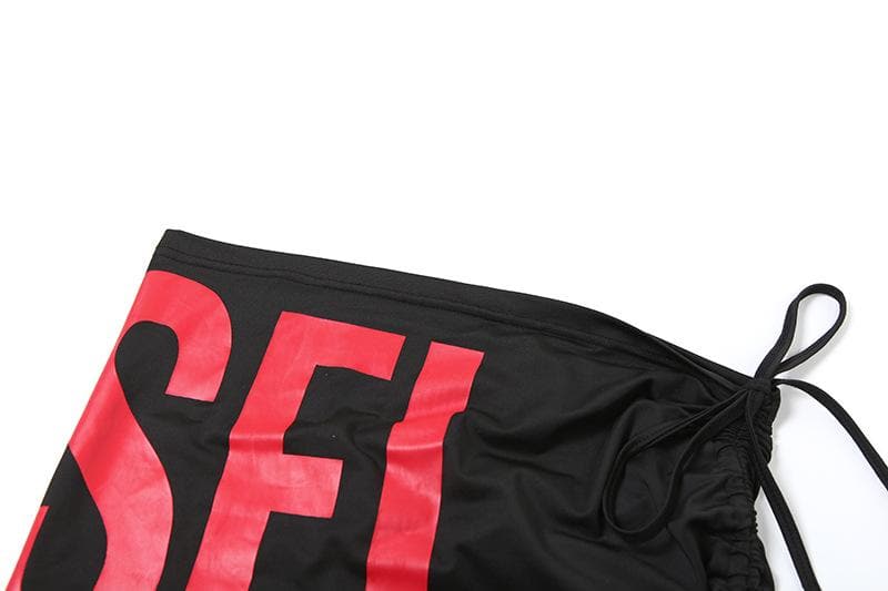 Fall Getaway Ready: Bold Graphic Halter Crop Top & Ruched Mini Skirt Set – Your Statement Night Out & Vacation Essential