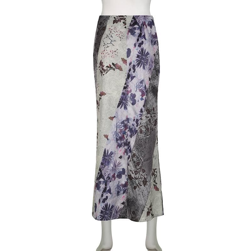 Bohemian Dream Fall Floral Patchwork Maxi Skirt for Women