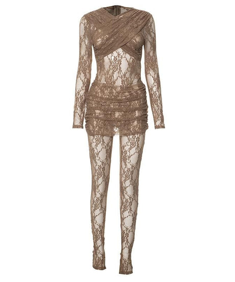 Gothic Chic Sheer Lace Mini Dress & Leggings Set - Perfect for Halloween & Fall Nights Out