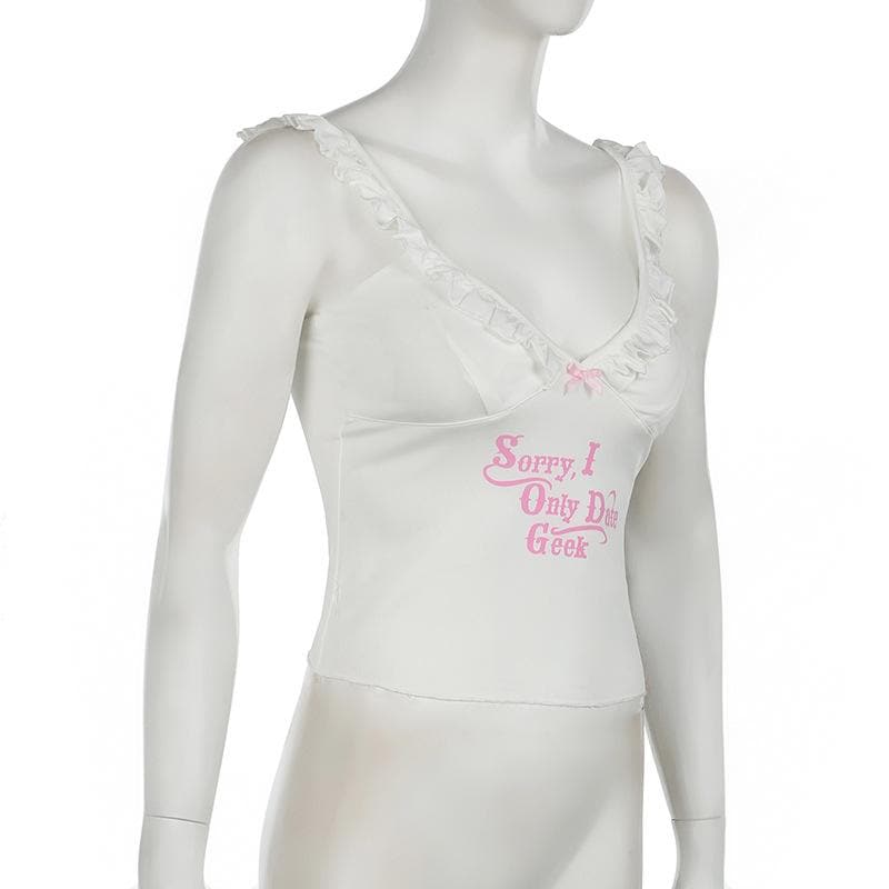Sorry, I Only Date Geek Ruffle Cami Top – Cozy & Cute Fall V-Neck for American Women