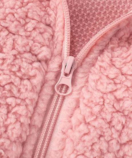 Cozy Chic Pink Sherpa Loungewear Set: Cropped Zip-Up Top & Comfy Shorts for Fall