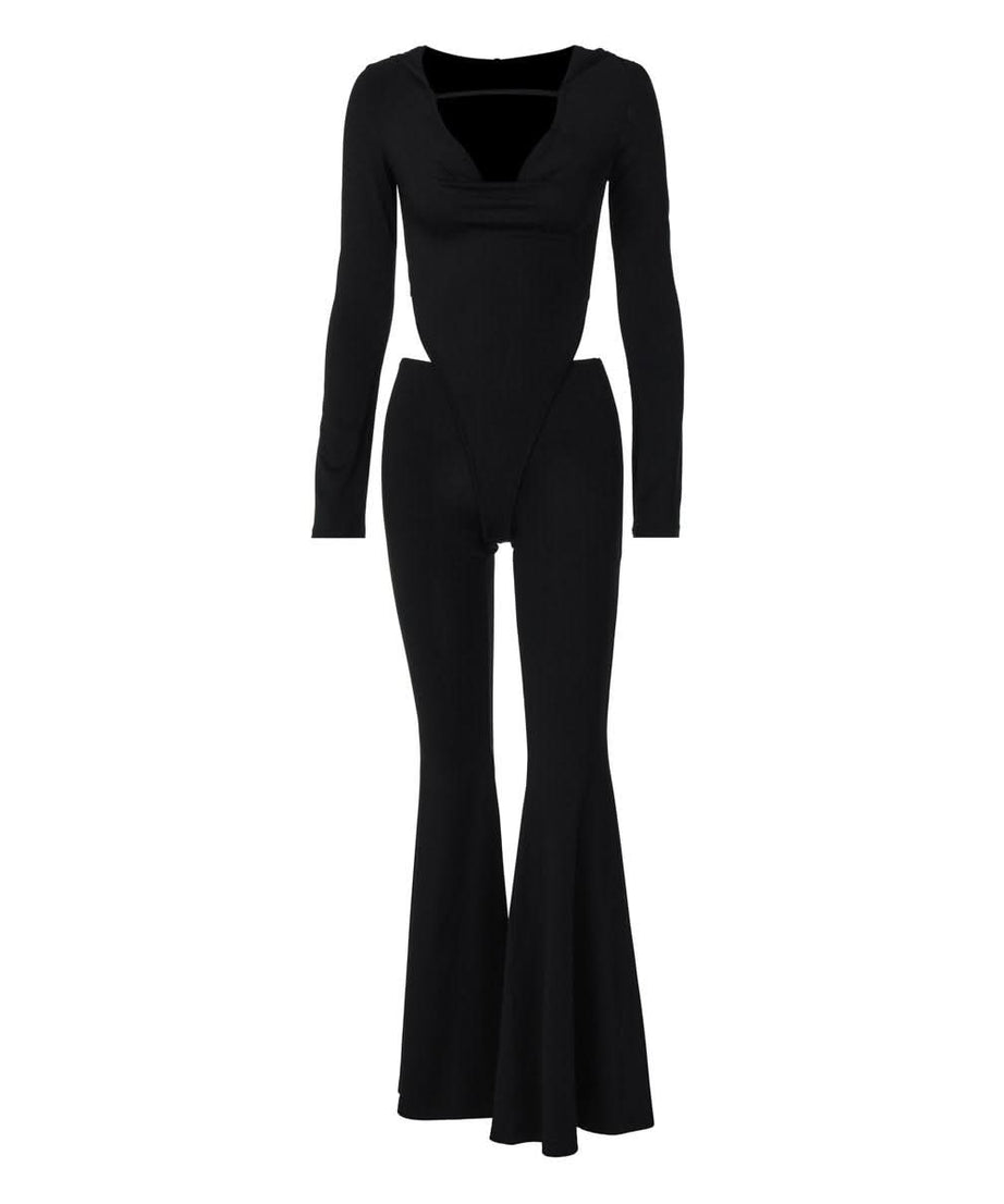 The "Midnight Glam" Cutout Cowl Neck Flared Jumpsuit - Fall & Holiday Party Ready