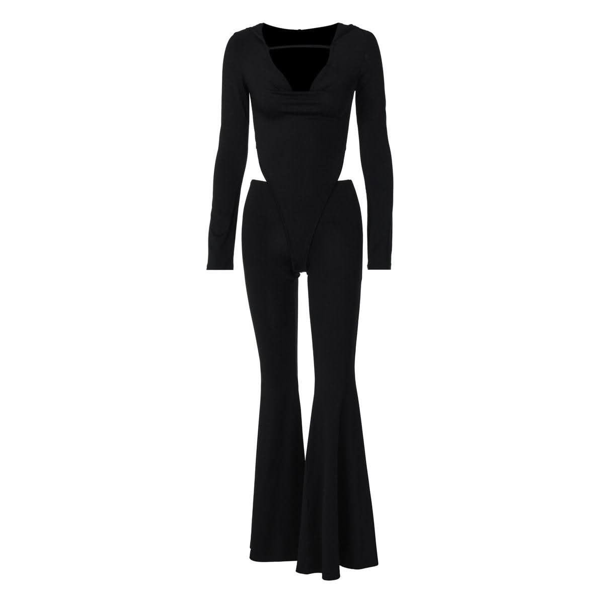 The "Midnight Glam" Cutout Cowl Neck Flared Jumpsuit - Fall & Holiday Party Ready