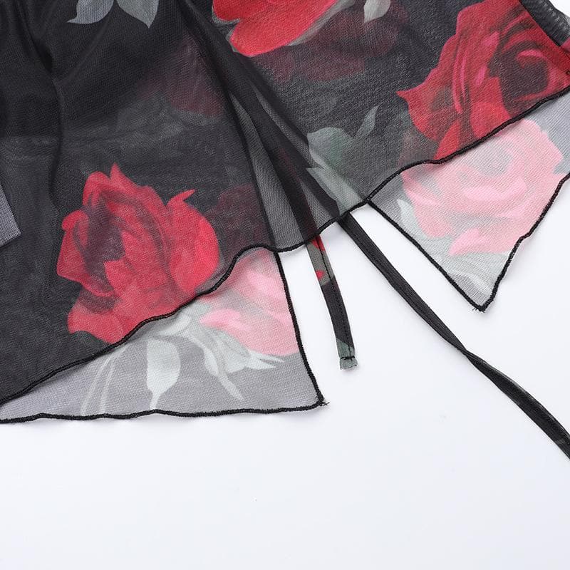 Fall Romance Rose Mesh Strapless Maxi Skirt Set | Holiday Glam