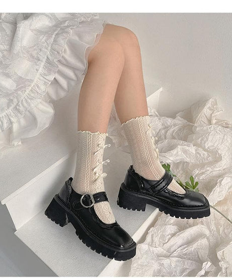 Coquette Charm: Bow Lace Ruffle Socks & Chunky Mary Jane Shoes - Fall 2025 Academia Style