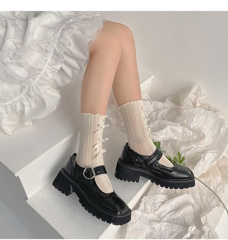 Coquette Charm: Bow Lace Ruffle Socks & Chunky Mary Jane Shoes - Fall 2025 Academia Style