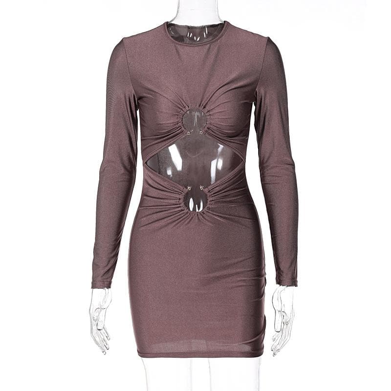 Fall Party Ready: Chic O-Ring Cutout Long Sleeve Mini Dress | Bodycon Ruched Style