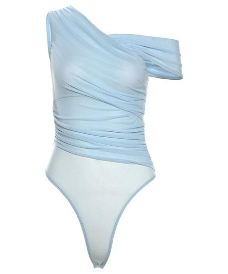 Effortless Chic: Sheer Ruched One-Shoulder Bodysuit - Your Fall Going-Out Essential!