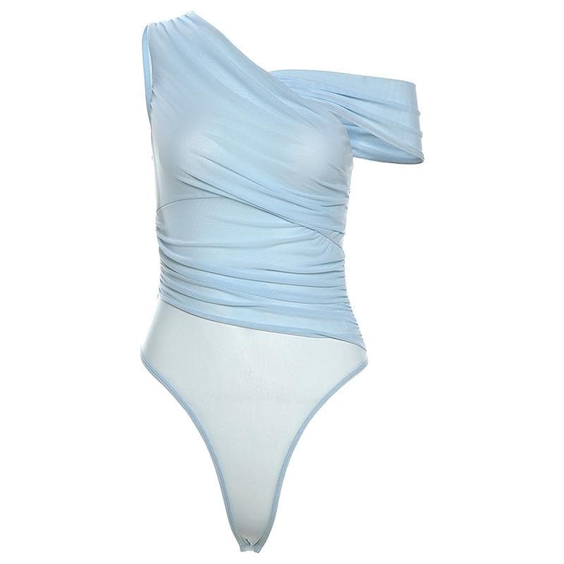 Effortless Chic: Sheer Ruched One-Shoulder Bodysuit - Your Fall Going-Out Essential!