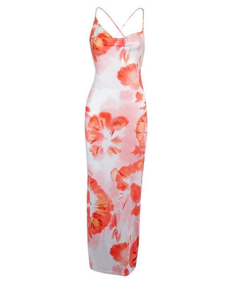 Chic Tie-Dye Bodycon Maxi Dress with Cross Back - Fall & Holiday Ready