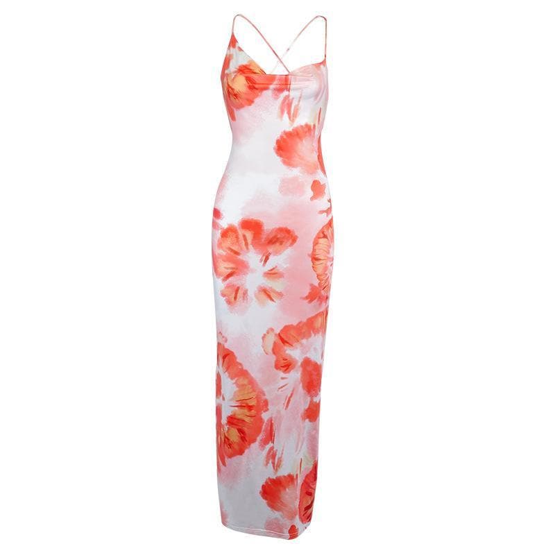 Chic Tie-Dye Bodycon Maxi Dress with Cross Back - Fall & Holiday Ready