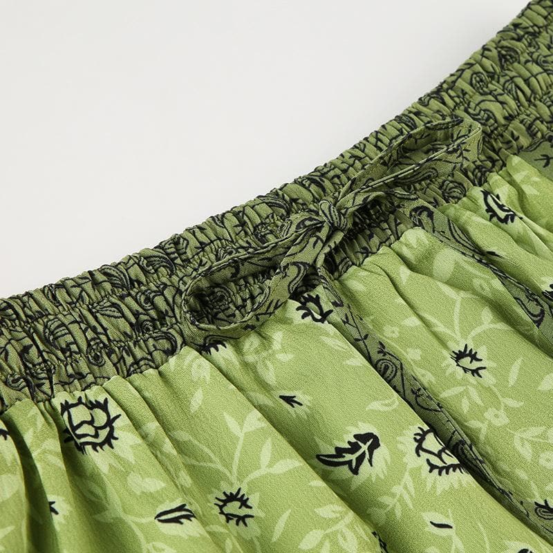 Boho Chic Patchwork Maxi Skirt - Effortless Green Style for Fall