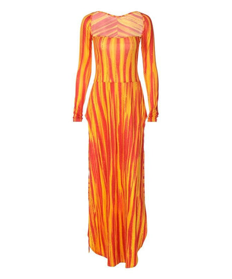 Vibrant Sunset Stripe Long Sleeve Maxi Dress - Fall Statement Style