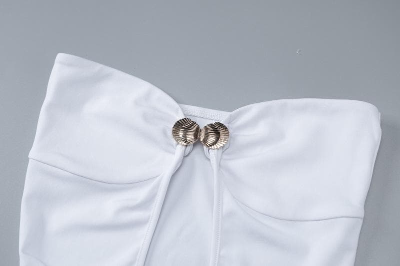 Goddess Chic White Strapless Cut-Out Maxi Dress with Gold Accent – Your Ultimate Resort & Holiday Soirée Statement