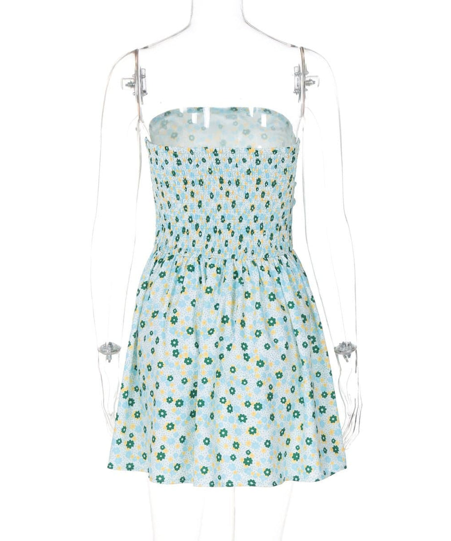 Effortless Ditsy Floral Ruched Tube Mini Dress - Your Chic Strapless Vacation Essential