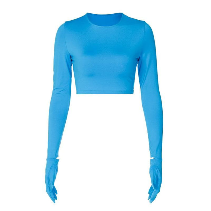 Bold Cobalt Blue Glove-Sleeve Crop Top – Your Fall Fashion & Halloween Showstopper