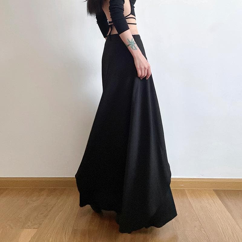 American Fall Fashion: Edgy Lace-Up Corset Maxi Skirt – Perfect for Halloween & Autumn Style