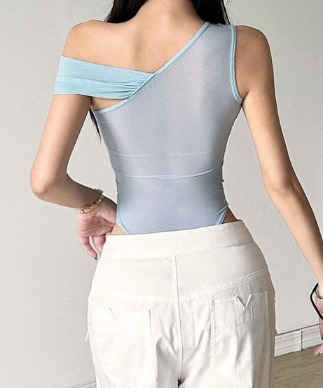 Effortless Chic: Sheer Ruched One-Shoulder Bodysuit - Your Fall Going-Out Essential!
