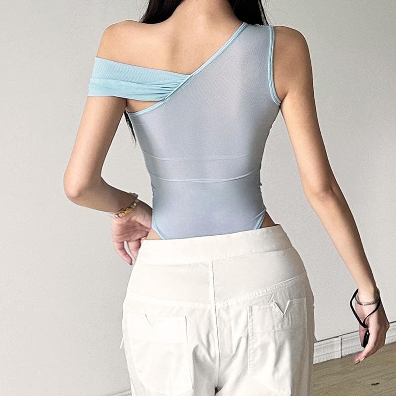 Effortless Chic: Sheer Ruched One-Shoulder Bodysuit - Your Fall Going-Out Essential!