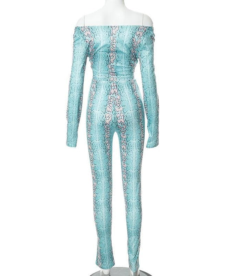Effortless Chic Teal Snakeskin Off-Shoulder Co-ord Set - Fall & Holiday Ready