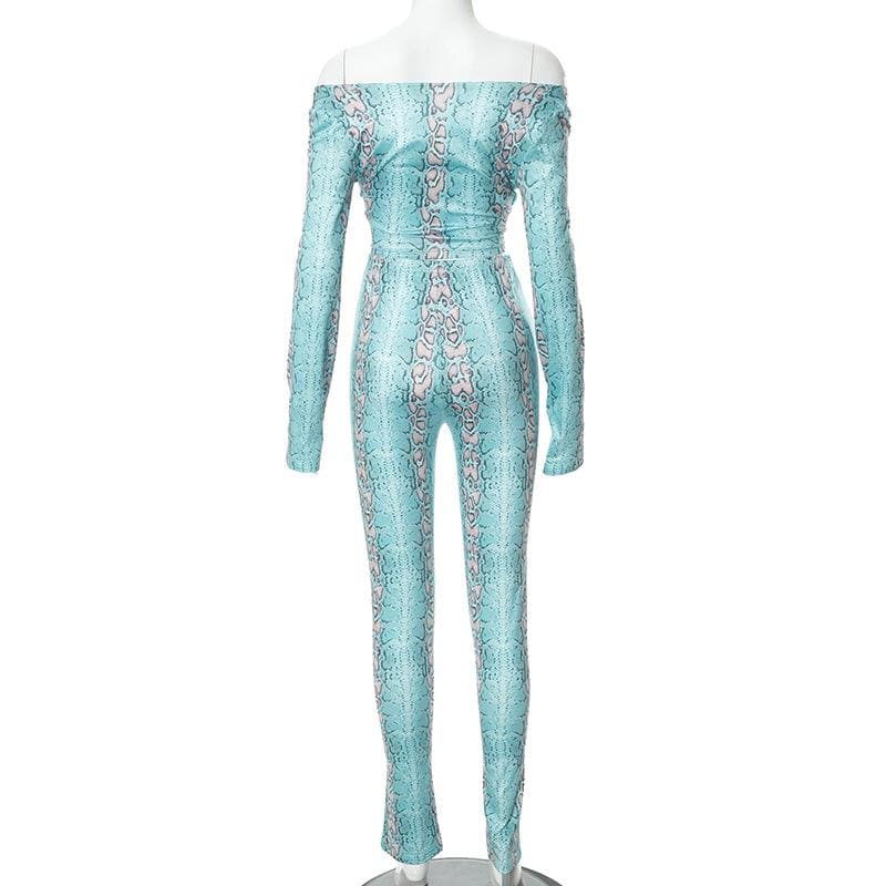 Effortless Chic Teal Snakeskin Off-Shoulder Co-ord Set - Fall & Holiday Ready
