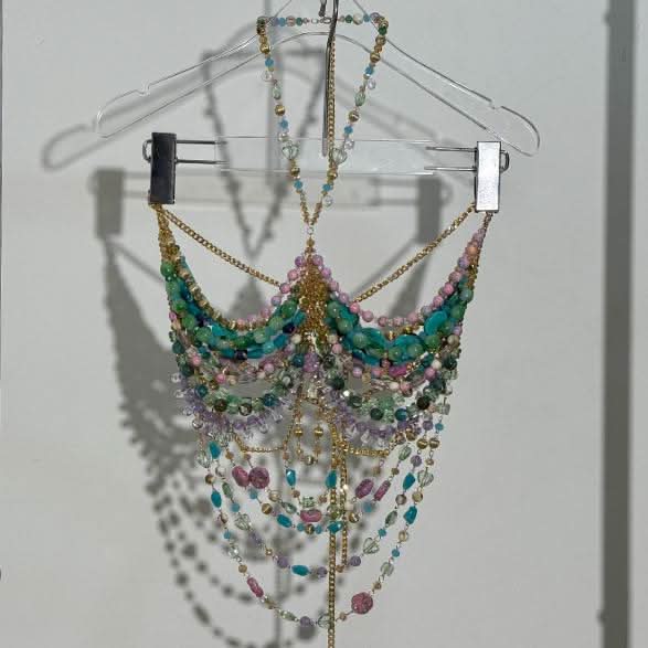 Dazzling Beaded Halter Body Chain Top - Sparkle & Shine for Holiday Parties, Festivals & Tropical Getaways