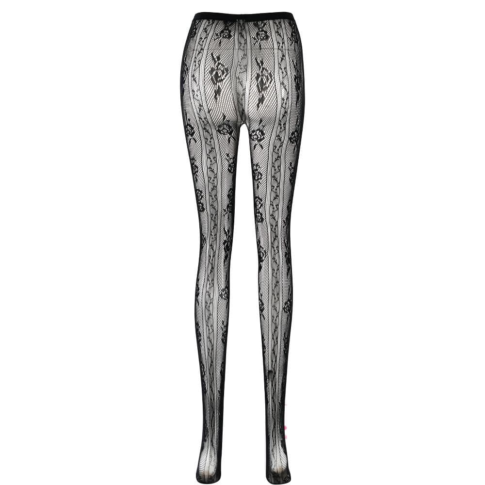 Sultry Red Lace & Bowknot Fishnet Tights - Daring Cut-Out Hosiery for Halloween & Beyond