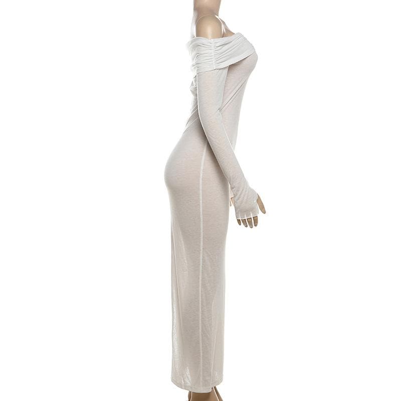 Sultry Sheer Off-Shoulder O-Ring Maxi Dress - Fall Party & Halloween Ready