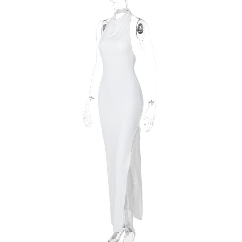 Effortless Glamour: White Halter Cowl Neck Maxi Dress for Holiday & NYE Parties