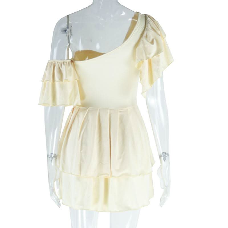 Dreamy White One-Shoulder Ruffle Mini Dress - Fall Party & Vacation Perfect
