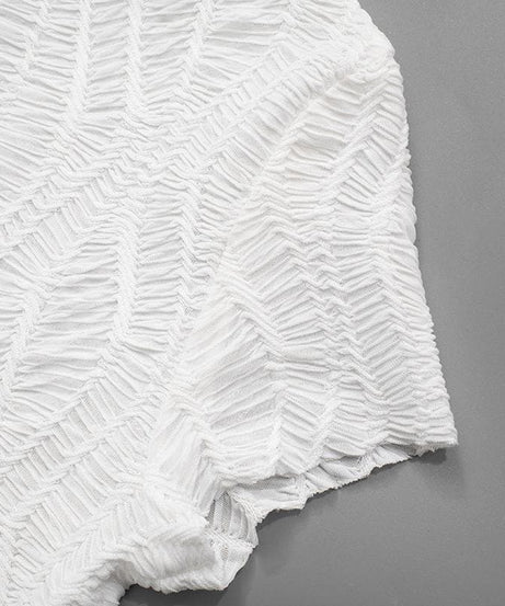 Chic White Textured Mesh Mini Dress - High Neck Self-Tie Bodycon for Fall Parties & Night Out