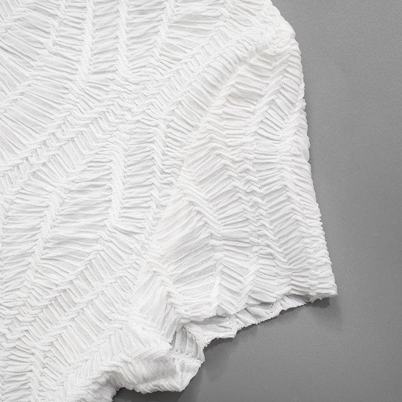 Chic White Textured Mesh Mini Dress - High Neck Self-Tie Bodycon for Fall Parties & Night Out