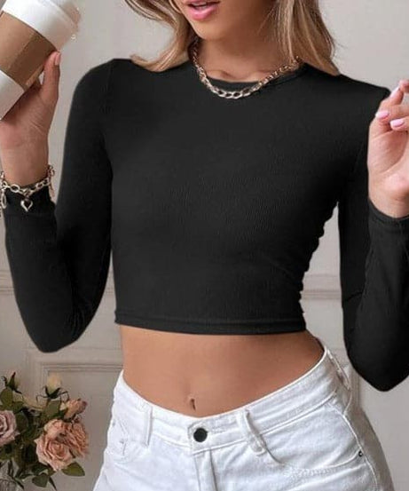 Fall's Must-Have: Knotted Backless Ribbed Long Sleeve Crop Top | Chic Going Out Style