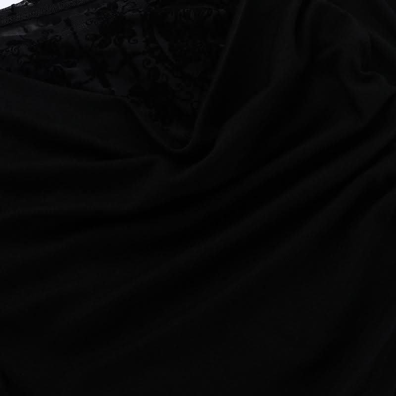 Fall Nights Edgy Chic: Black Lace & Mesh Off-Shoulder Long Sleeve Top for Women