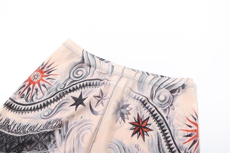 Second Skin Faux Tattoo Mesh Set | Crop Top & Flare Pants | Edgy Fall & Halloween Style
