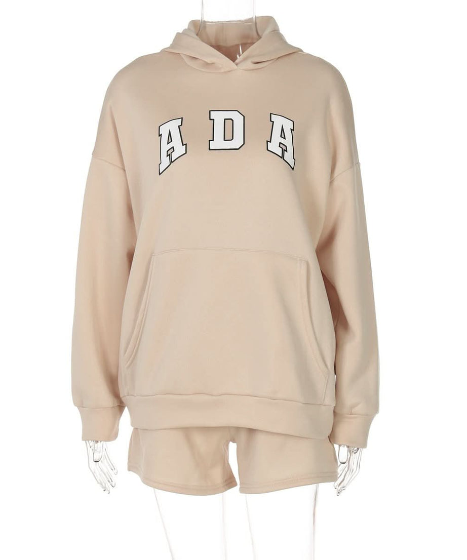 ADA Collegiate Comfort: Women's Oversized Hoodie & Shorts Lounge Set – Perfect for Fall!