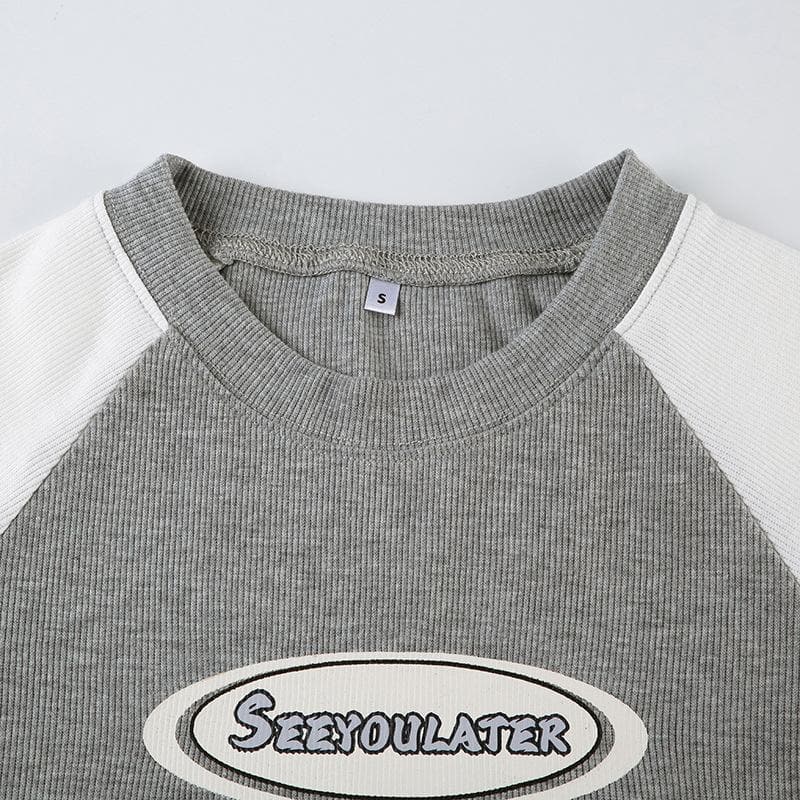 Y2K Retro Ribbed Raglan Crop Top - Women's 'SEEYOULATER' Graphic Tee