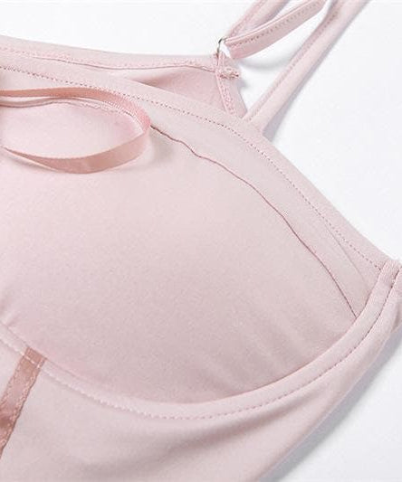 Trendy Blush Pink Lace-Up Corset Crop Top - Y2K Cut-Out Style for Fall Nights & Beyond