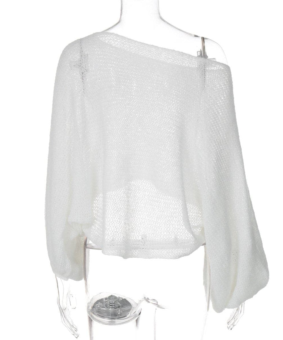 Effortless Glamour: One-Shoulder Sheer Knit Puff Sleeve Top | Fall Style Statement