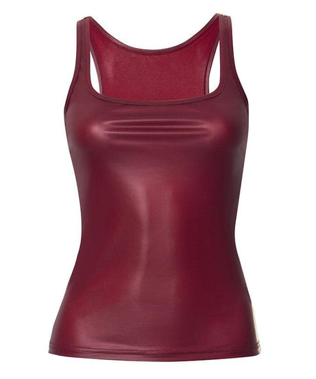 Women's Luxe Burgundy Faux Leather Tank Top - Edgy Fall & Party Style